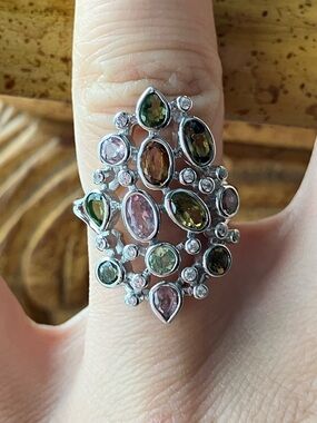 Natural Tourmaline Sterling Silver Cocktail Ring Size 6
